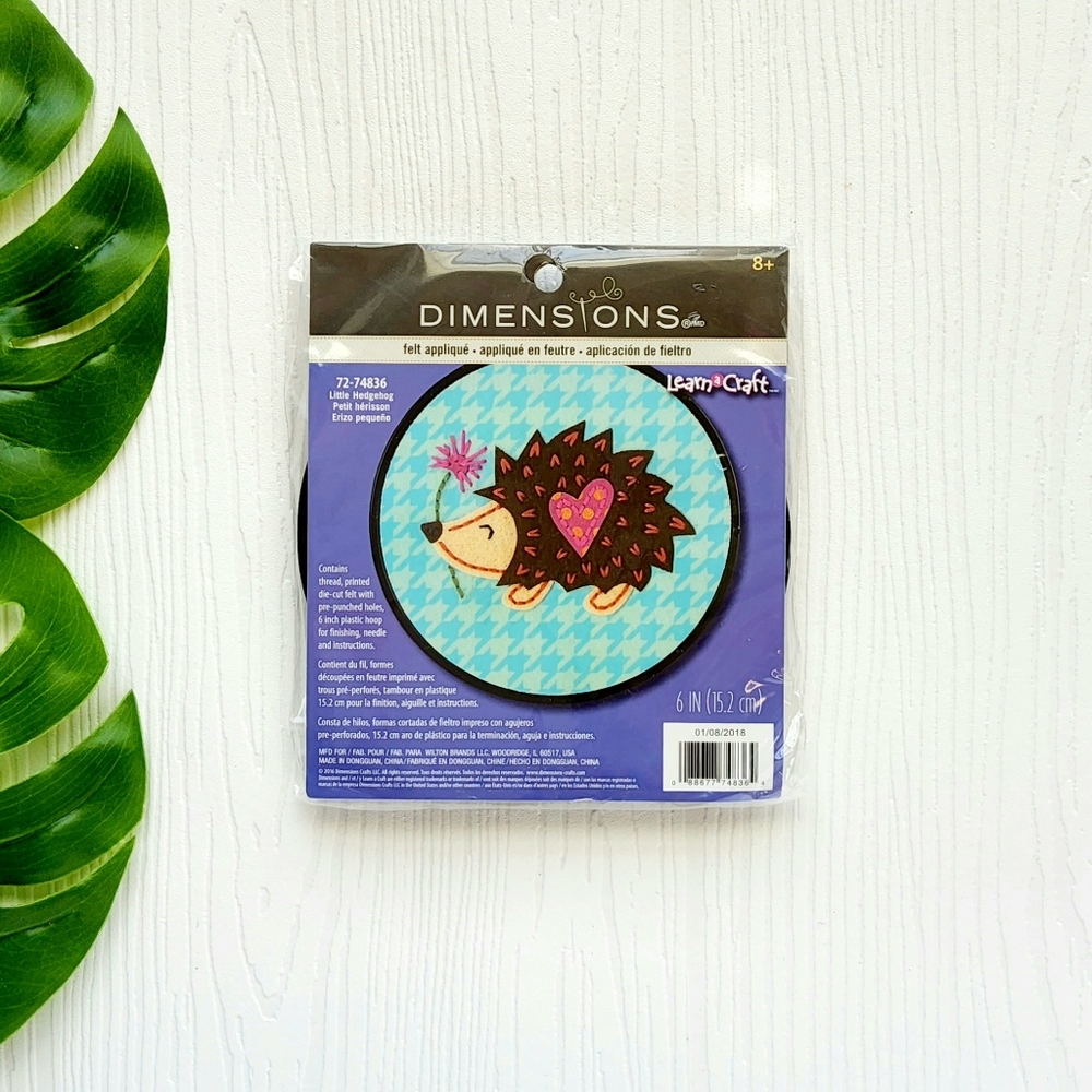 NEW! Dimensions Learn a Craft Little Hedgehog Felt Applique Kit Ages 8+